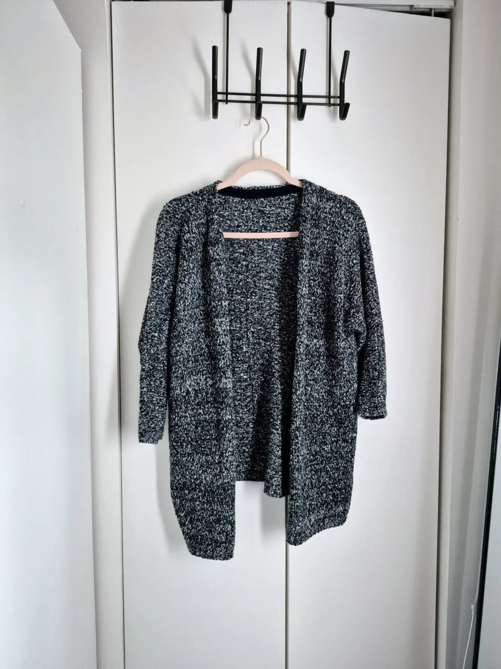 H&M Black and White Marled Open-Front Cardigan